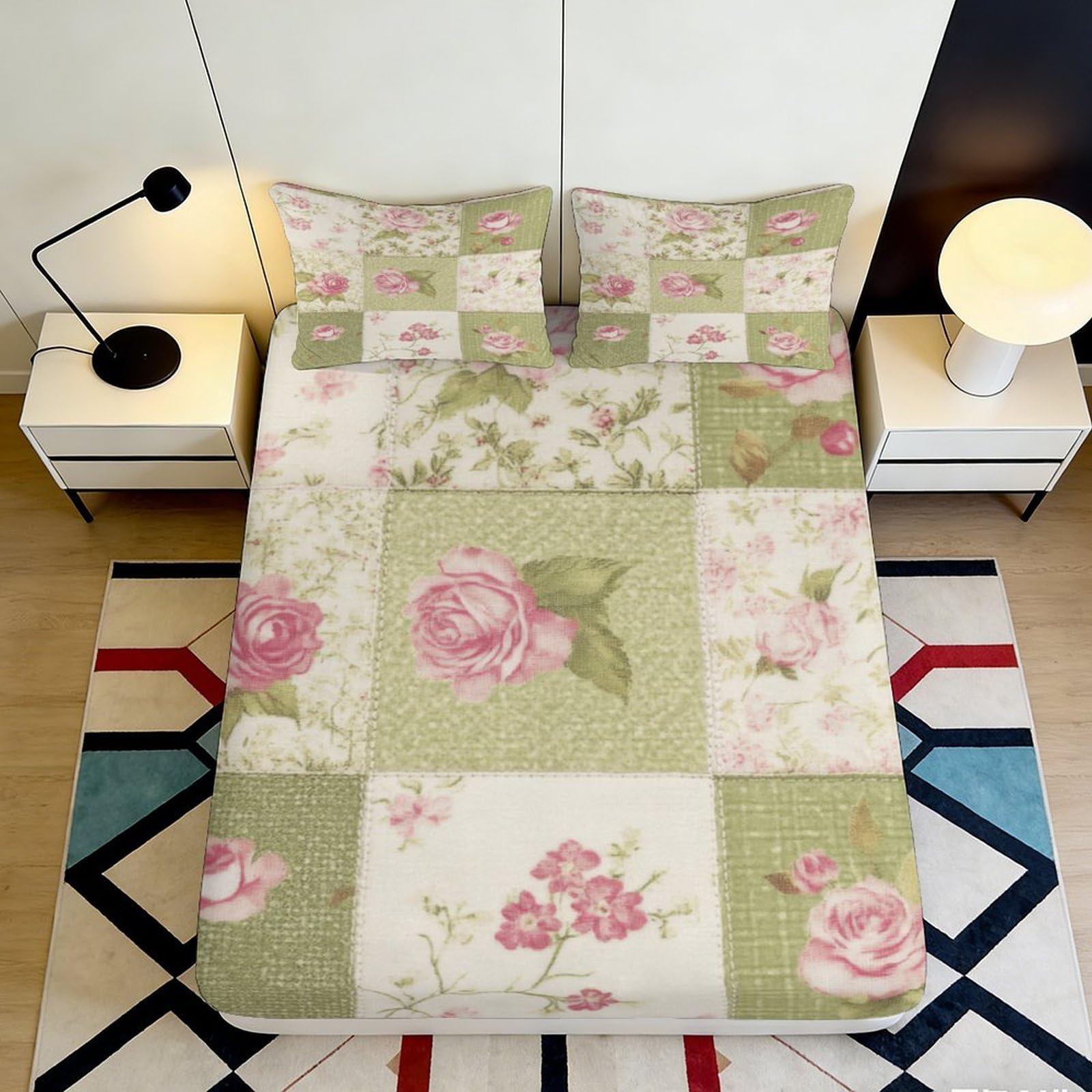 3D Printed Cottage Floral Fitted Sheet Microfiber Elastic Hem Bedroom Bedding Set Cottage Floral Mattress Fitted Cover Deep Pocket 90x200x25cm