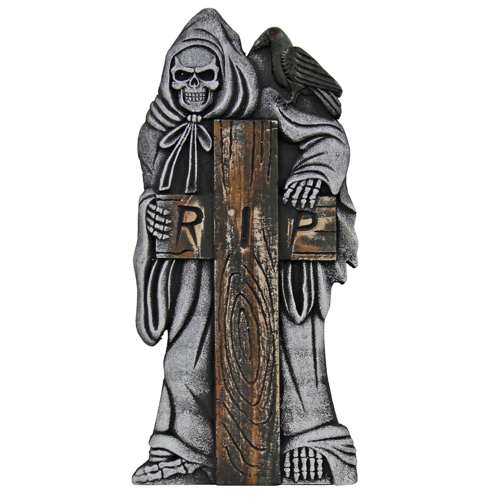 Cackle & Co Grey 88Cm Skeleton Cross Tombstone Decoration Halloween Party Prop Graveyard Crow