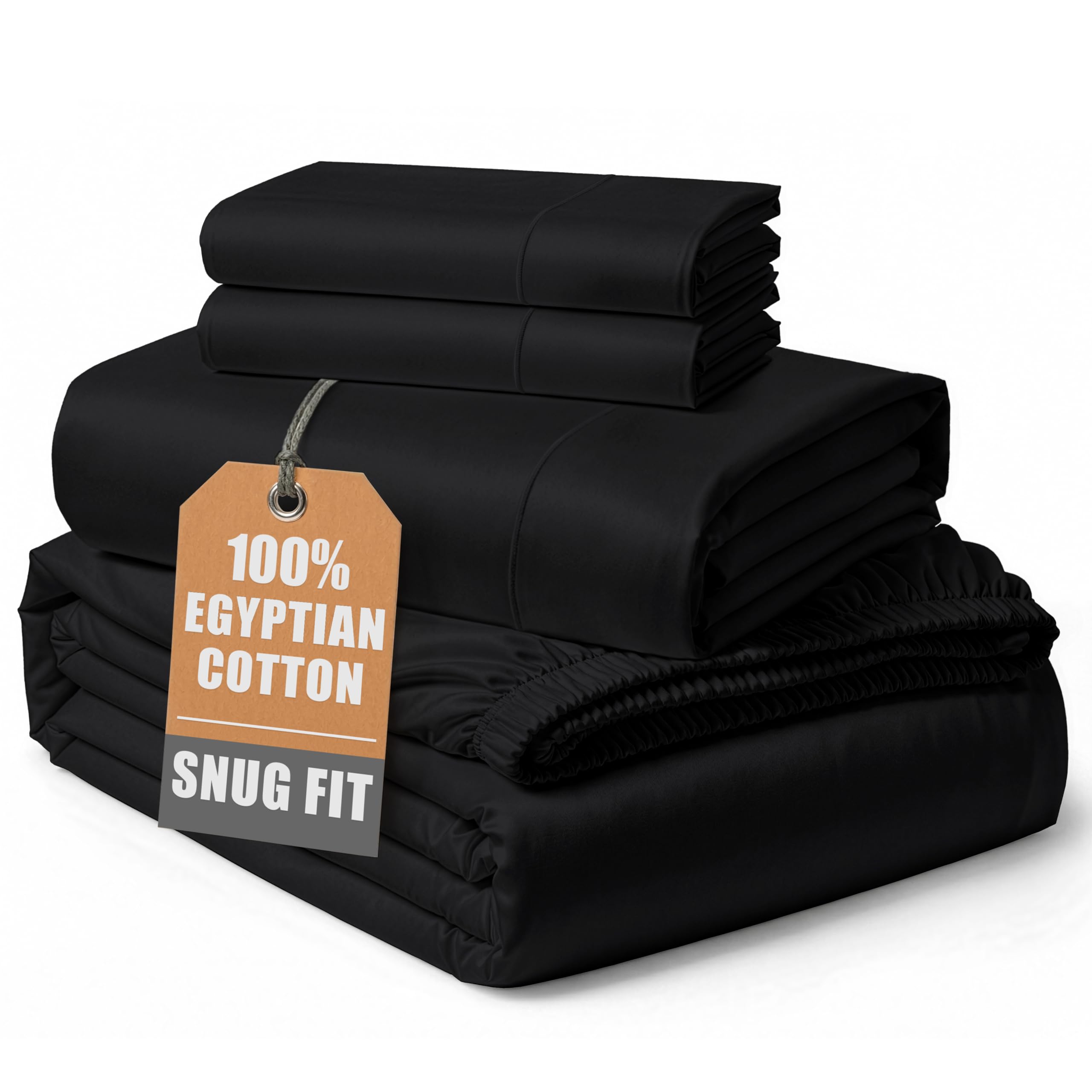 LANE LINEN Cal King Sheet Set 100% Egyptian Cotton Sateen - Black