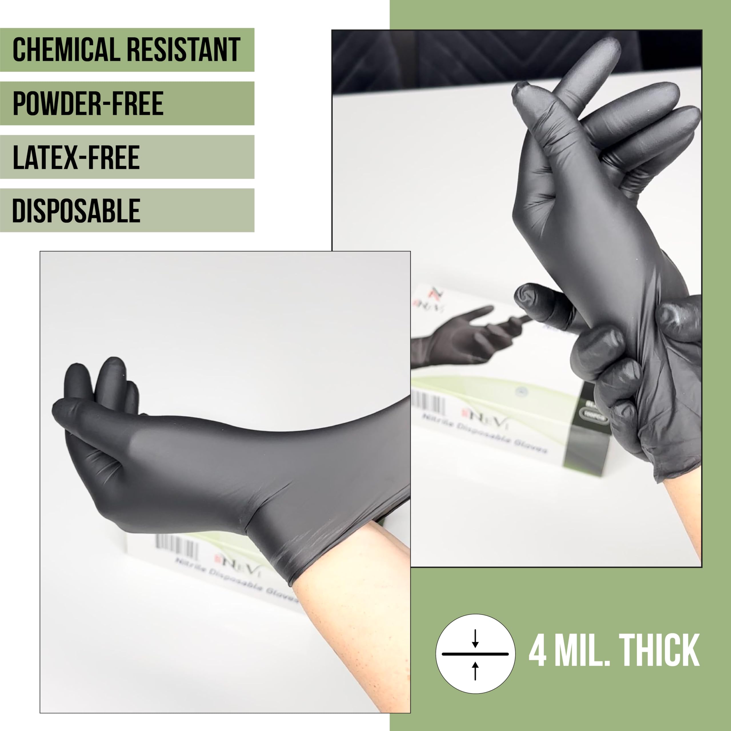 NeVi USA Disposable Nitrile Exam Gloves: 4-mil, Latex-Free Medical, Cleaning, Food-Safe Gloves - 100 Pieces (Size Medium)