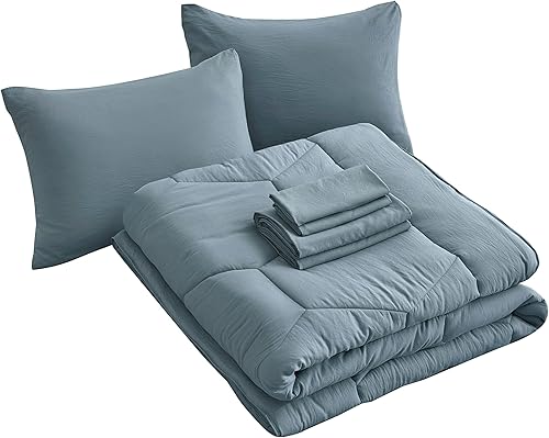 Miniatura 5 de Chezmoi Collection Piper - Juego de cama matrimonial en una bolsa, 7 piezas, acolchado hexagonal de panal de abeja, suave lavado, microfibra de