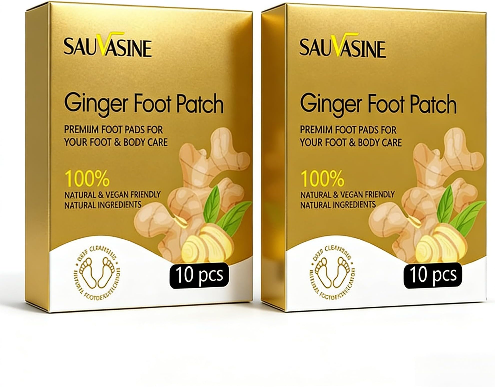 Ginger Foot Patch (2 Boxes, 20 Pcs Total) - 100% Natural Foot Pads with Mugwort & Bamboo Vinegar - Vegan Foot Care for Relaxation, Restful Sleep & Daily Vitality
