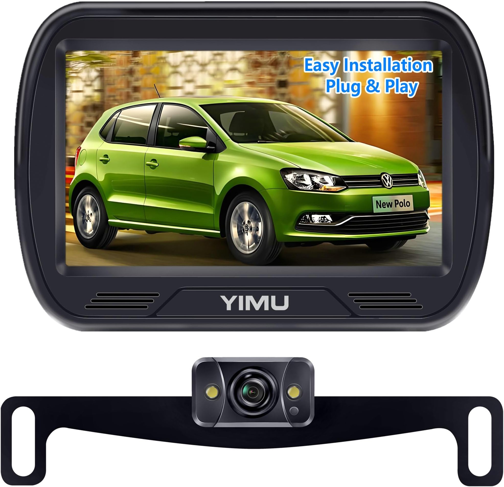 YIMU Car Backup Camera for car with 4.3″Monitor,Night Vision, DIY Guide Lines, IP69K Waterproof, Front/Reverse Camera with Two Beackets for Easy Install for Trucks, SUVs and Pickups-K4323