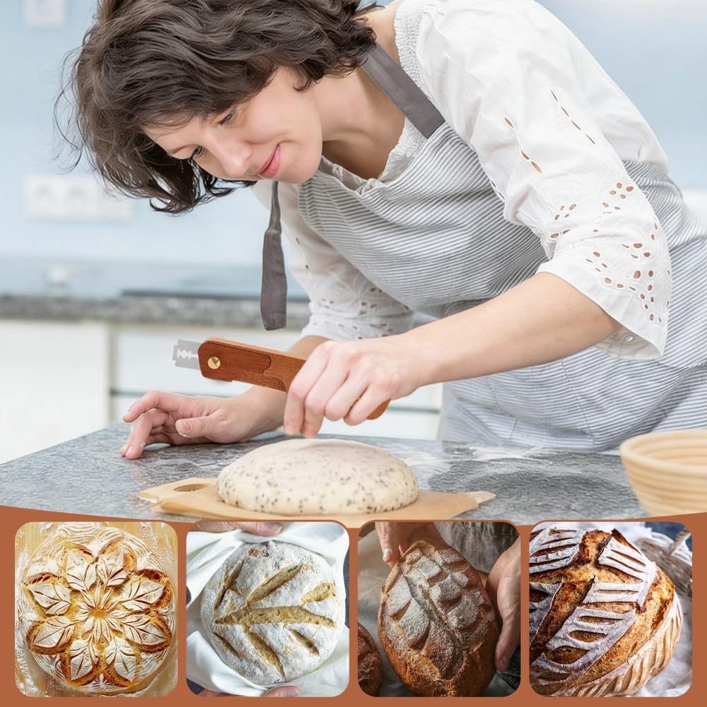 Bread Lame Dough Scoring Tool with 10 Razor Blades, Ergonomic Handle Bread Scorer Tool, Breads Knives for Homemade Sourdough Breads Bakers