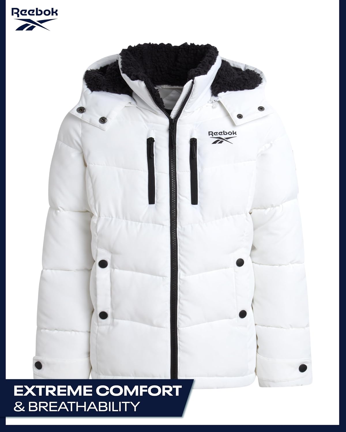 Reebok Girls Winter Coat - Heavyweight Quilted Girls Jacket Zip Up Weather Resistant Puffer Kids Winter Coat with Pockets - Image 4