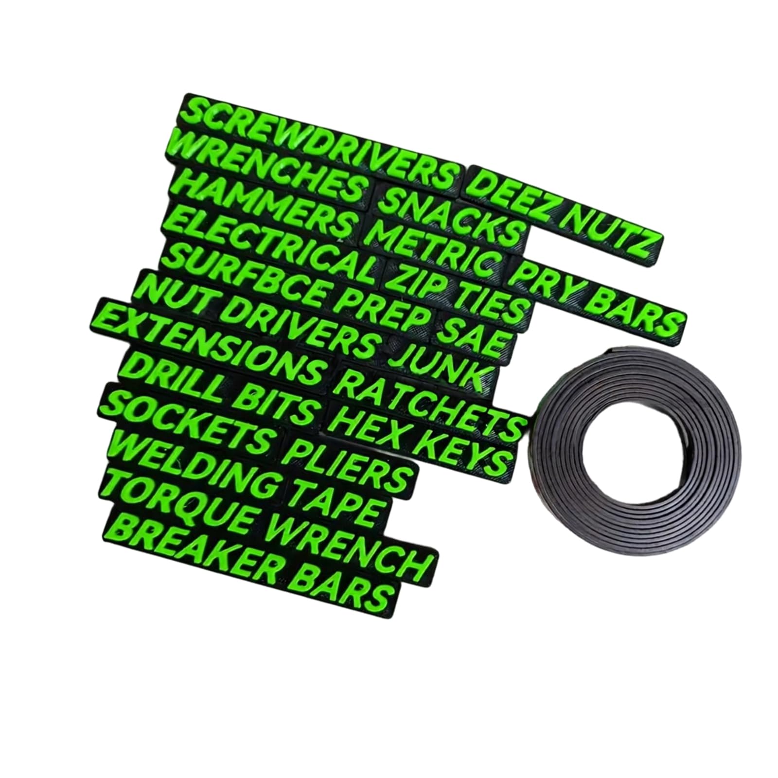 Mekalero Green Raised Text Tool Drawer Labels For Toolbox Storage, Sockets, Wrenches, Pliers, And Shop Organization Use Aid Daily Toolbox Drawer Tags Garage Organization Wrench Socket Screwdriver Pliers Labels Tool