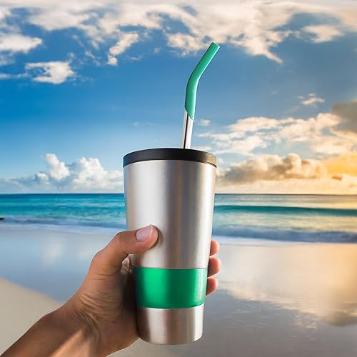 Miniatura 7 de purifyou Juego de 5 popotes reutilizables de acero inoxidable de 14.5 pulgadas con puntas de silicona, funda de transporte transpirable y cepillo