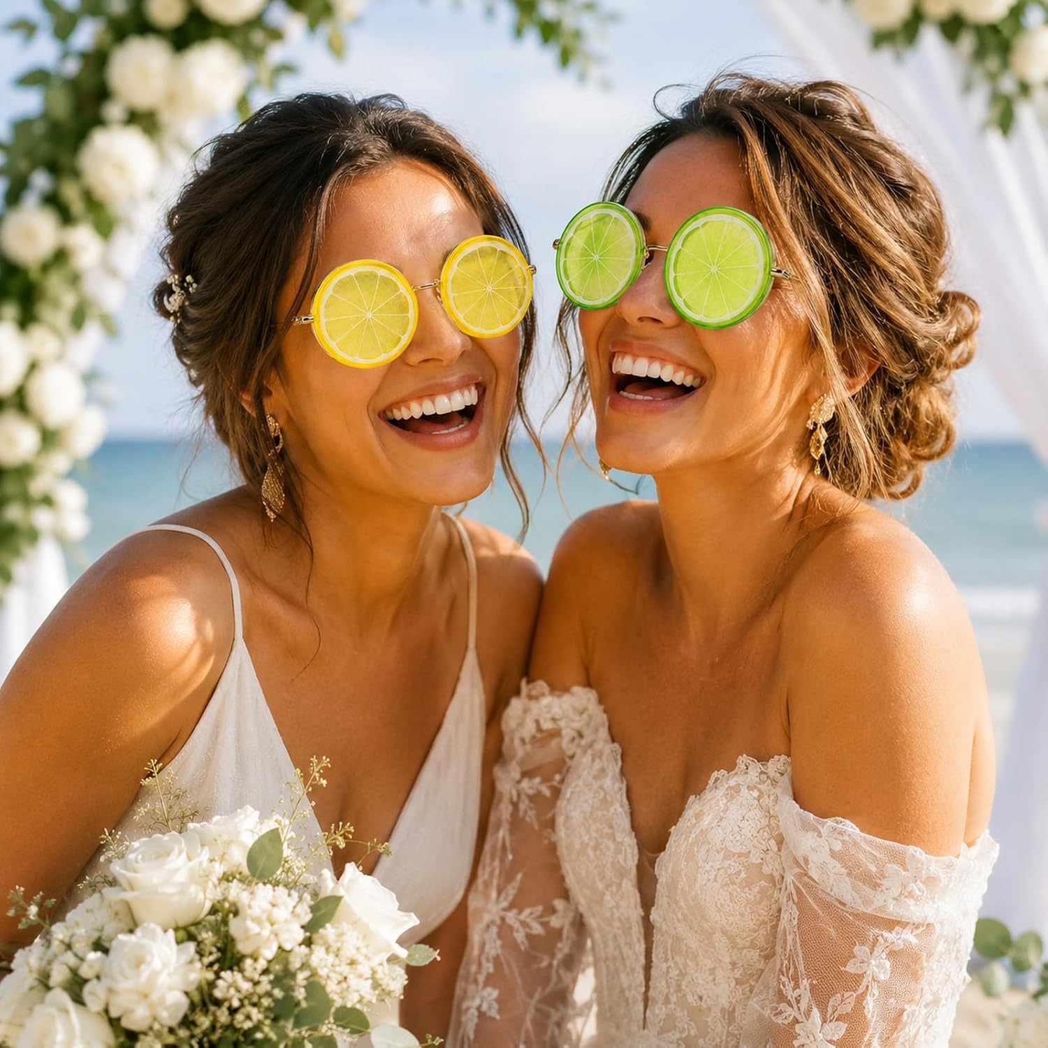 LUOZZY 2pcs Lemon Shaped Sunglasses for Beach Wedding Photography Yellow Green Novelty Eyewear Fun Photo Props Summer Party Accessories