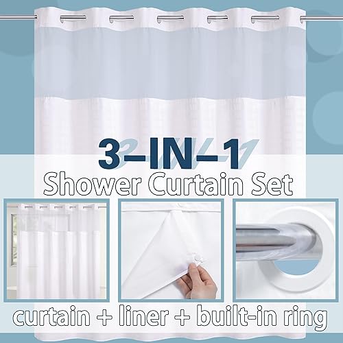 Miniatura 10 de Conbo Mio Cortina de ducha estilo hotel con forro a presión para baño, repelente al agua, lavable a máquina, forro de poliéster extraíble