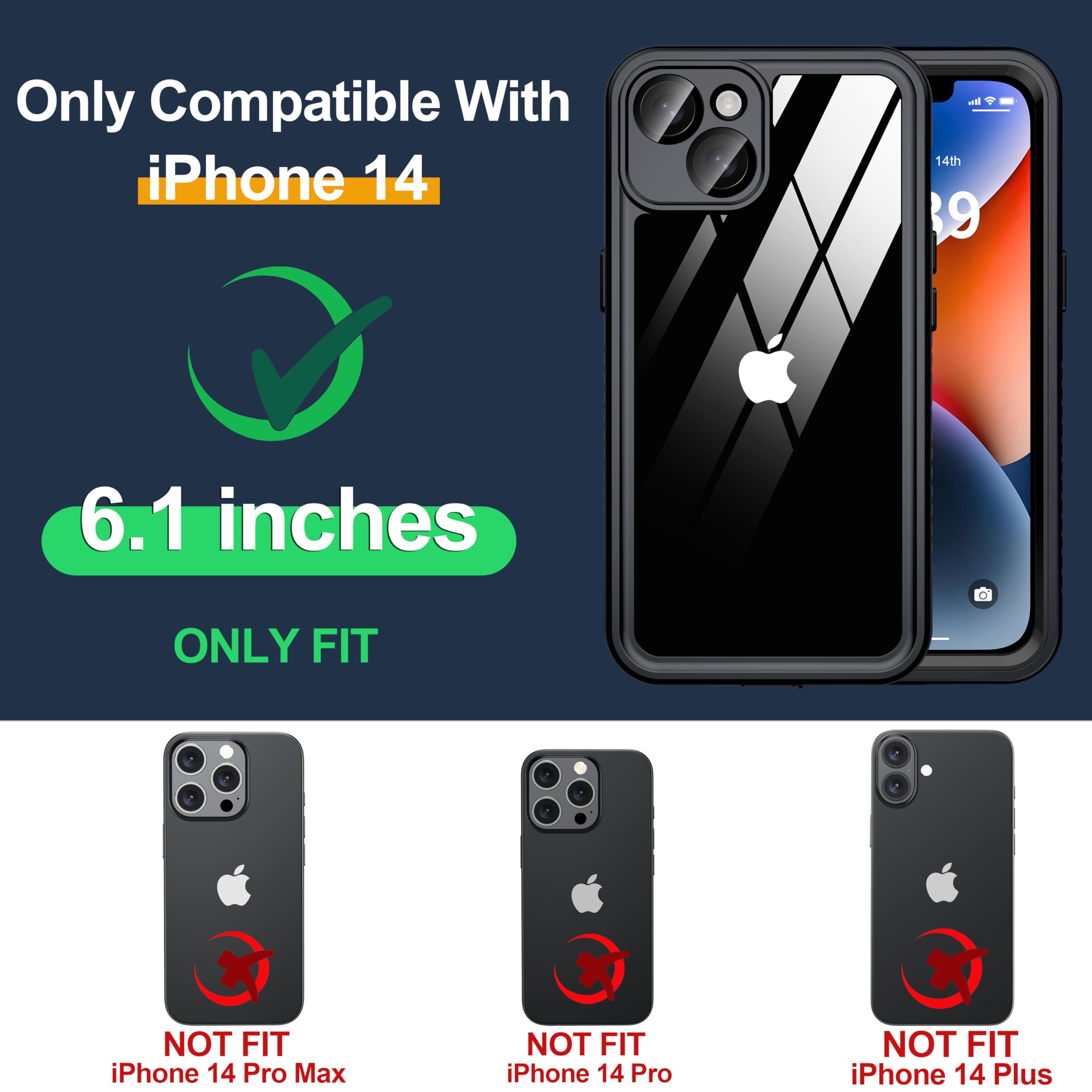Funda impermeable para iPhone 14, protector de pantalla de privacidad integrado y protector de pantalla HD [IP68 bajo el agua] a prueba de golpes y polvo, protección completa para iPhone