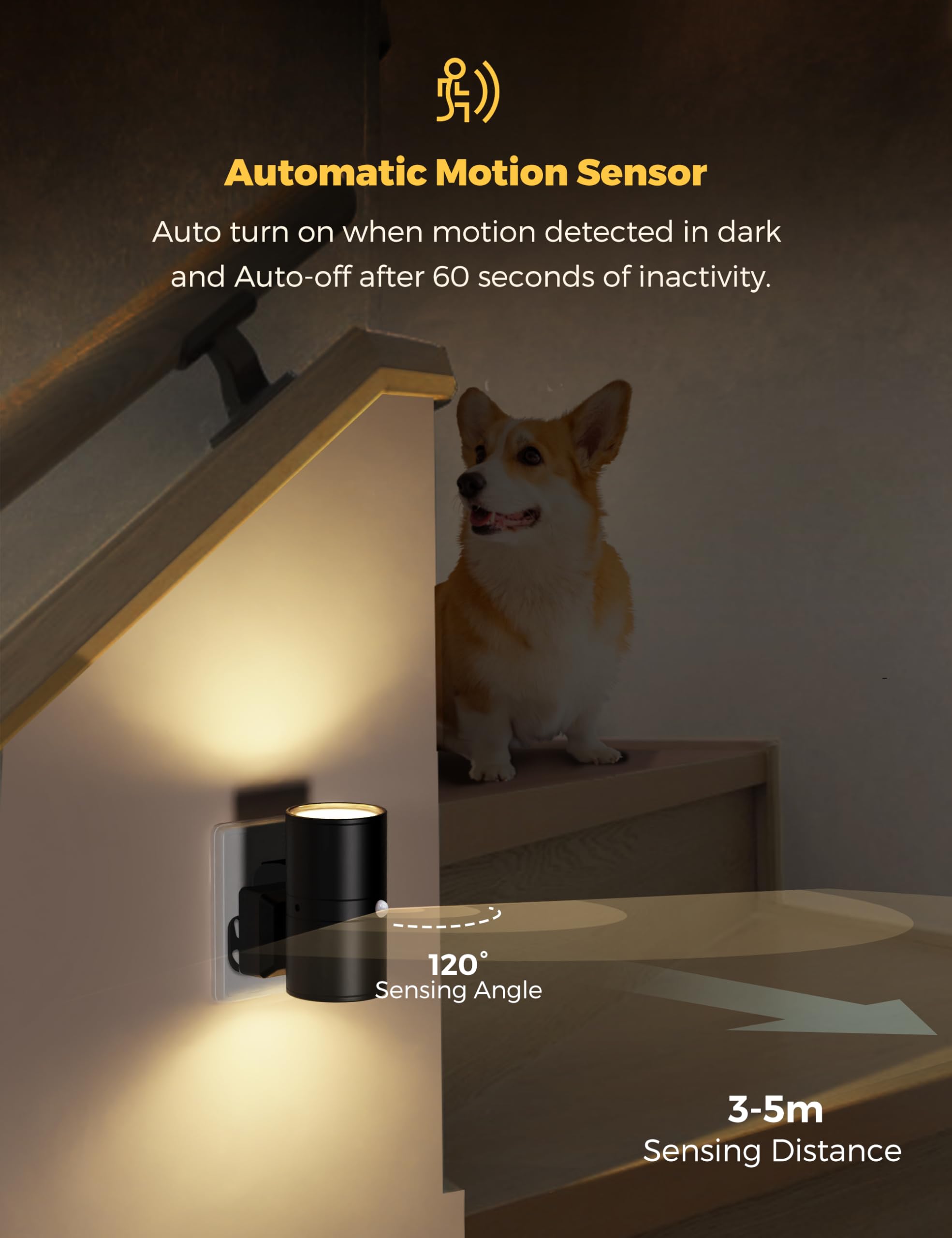 LOHAS-LED Motion Sensor Night Light Plug in, Motion Activated Night Light Plug in Wall, Dimmable Nightlight Warm White Light - Image 3