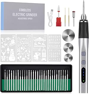 [Upgrade 2-Way Rotary] Electric Engraving Pen with 37 Bits, Cordless Engraver Pen USB Rechargeable, Portable DIY Rotary Engraver Machine for Jewelry Wood Glass Stone Carving (Silver)