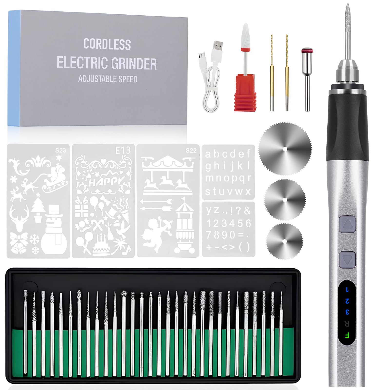 URPiRE [Upgrade 2-Way Rotary] Electric Engraving Pen with 37 Bits, Cordless Engraver Pen USB Rechargeable, Portable DIY Rotary Engraver Machine for