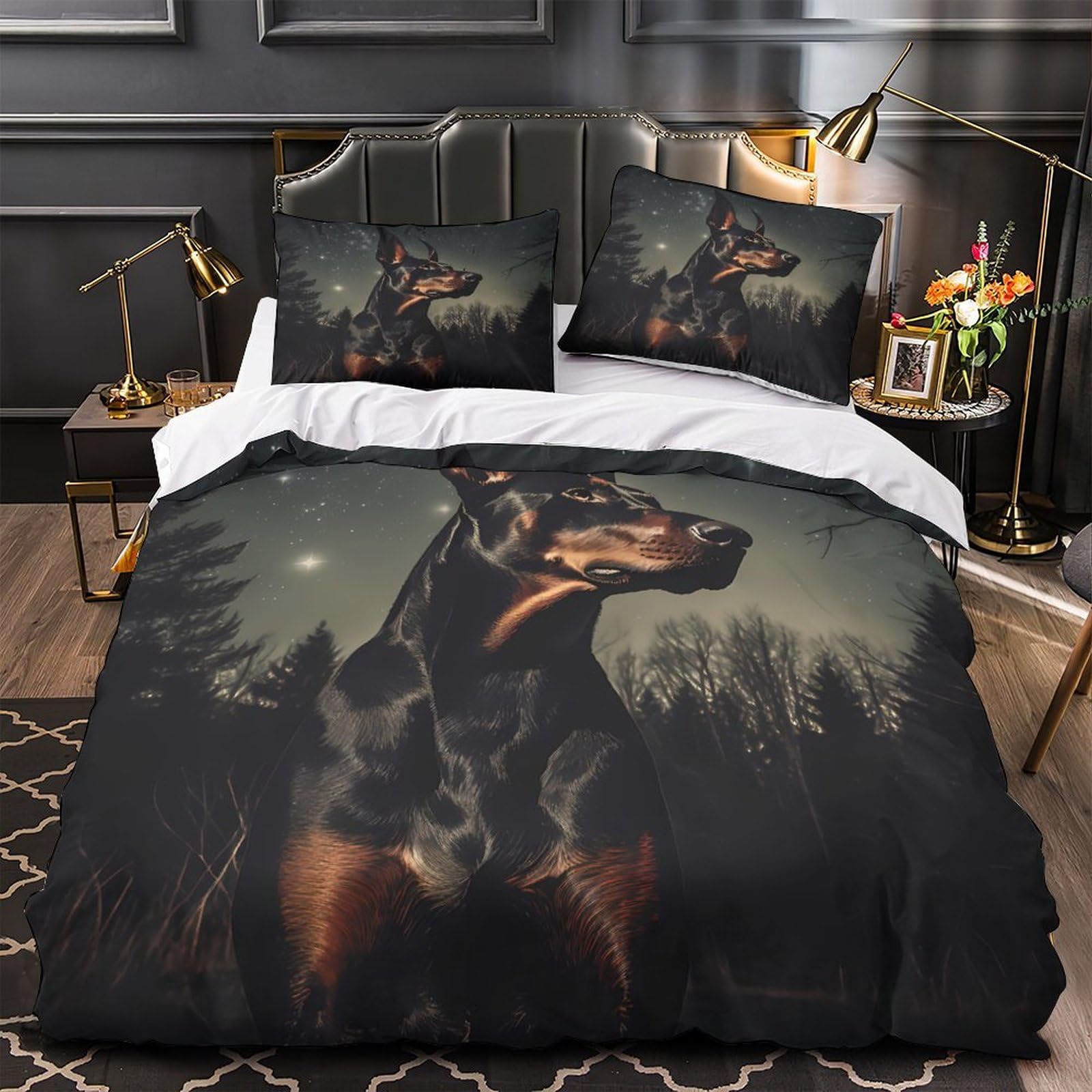 Housse de couette Doberman hypoallergénique et douce en microfibre respirante
