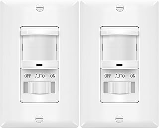 TOPGREENER In-Wall PIR Motion Sensor Light Switch, Occupancy Sensor Switch, On/Off Override, 4A, 400W, Single Pole, Neutral Wire Required, TSOS5-W, White, 2 Pack