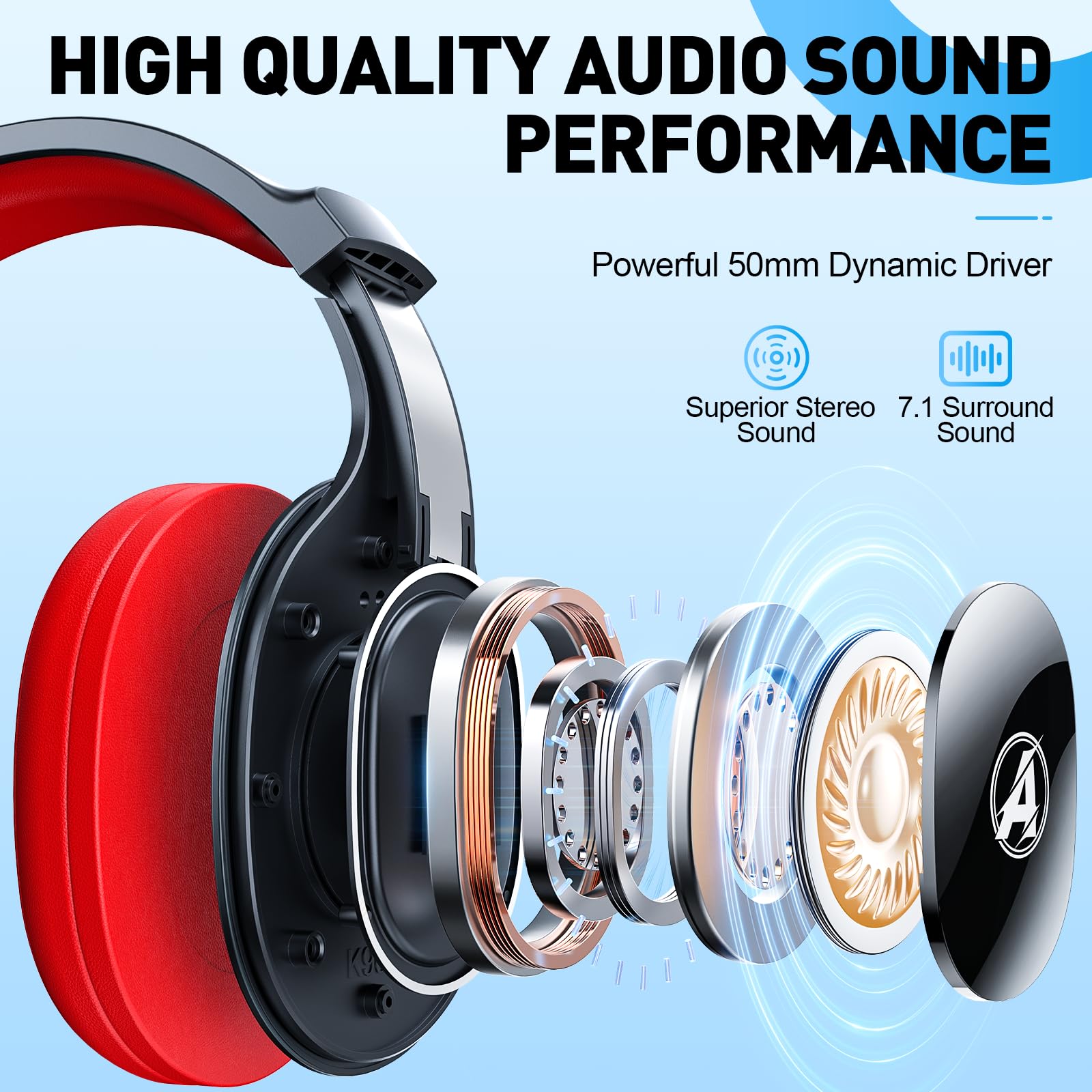 2,4 GHz Wireless Gaming Headset, Geräuschunterdrückende Kabellose Kopfhörer mit Abnehmbarem Mikrofon für PC, Mac, Switch, PS4, PS5, Bluetooth Kopfhörer mit Kabel 3.5mm, Schwarz Rot