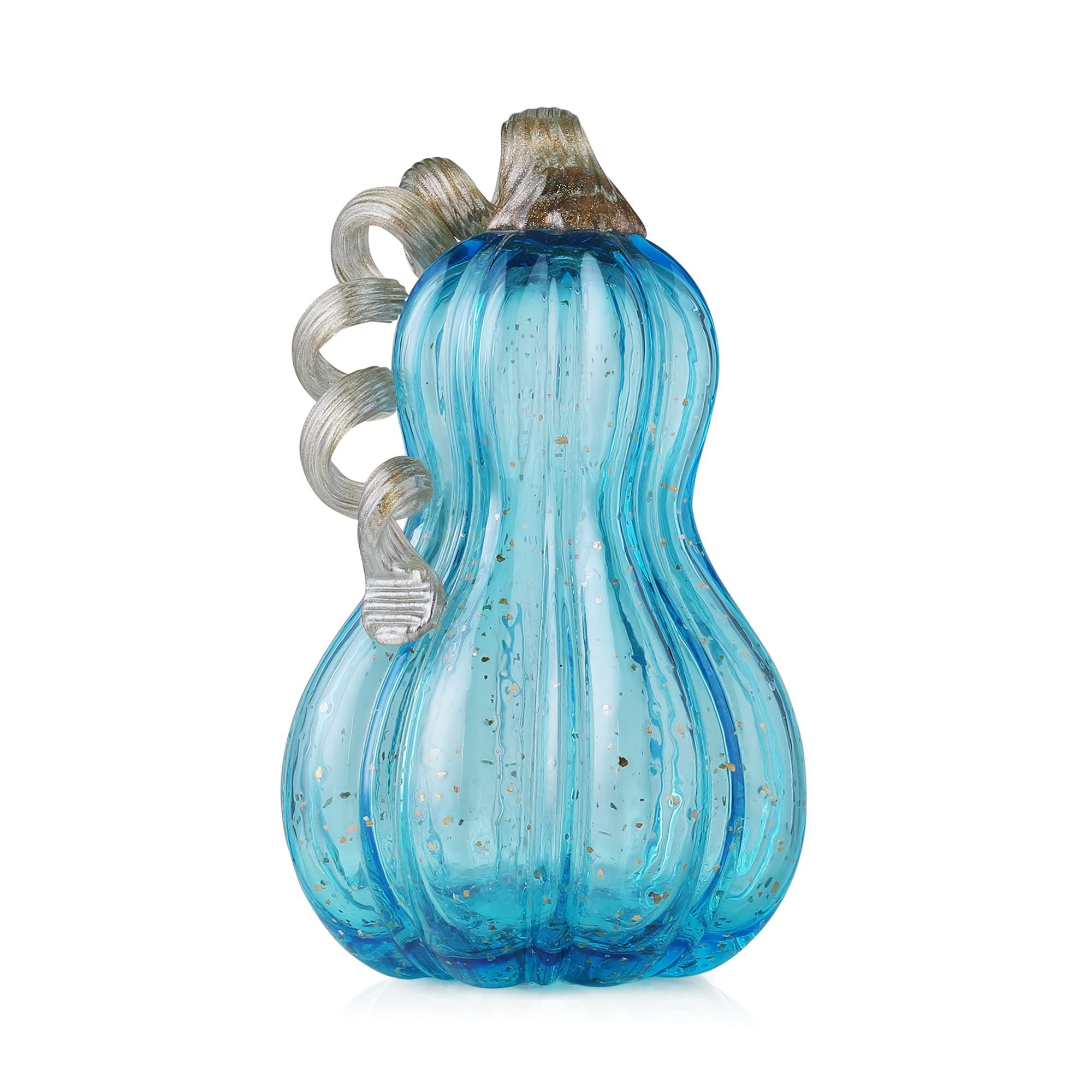 Glitzhome 8.5'' Hand Blown Glass Pumpkin Table Top Home Décor, Blue (JK92053)