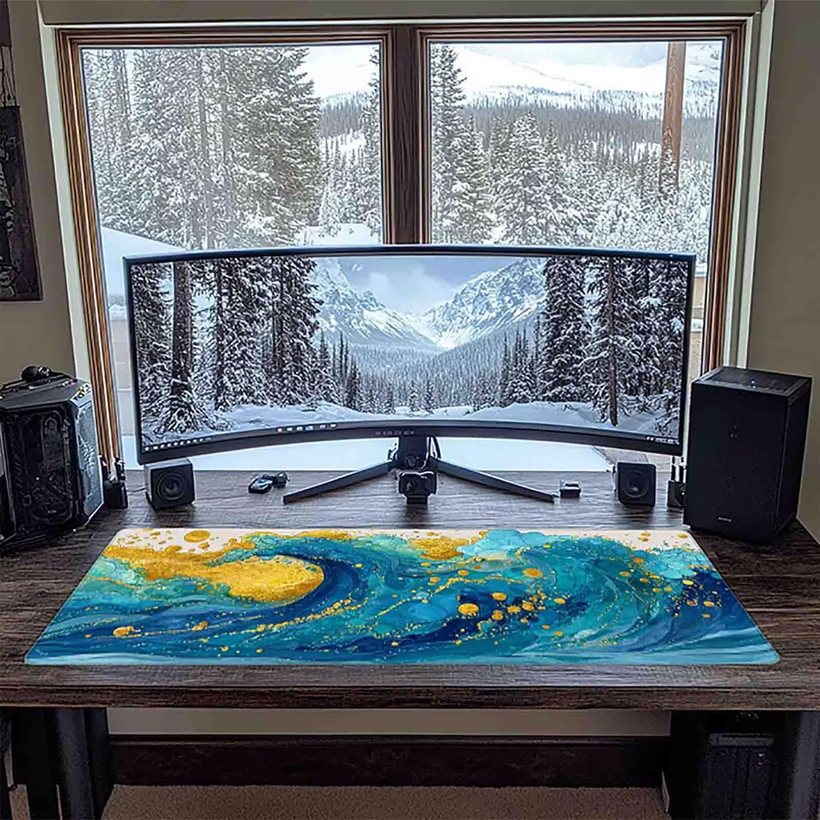 Tappetino Mouse XXL 1000x500mm Blu Mousepad Mare Tappetino Scrivania Grande, con base in Gomma Antiscivolo, Impermeabile Sottomano Scrivania per Computer, Ufficio, Accessori Gaming Mouse Pad 5-5686j