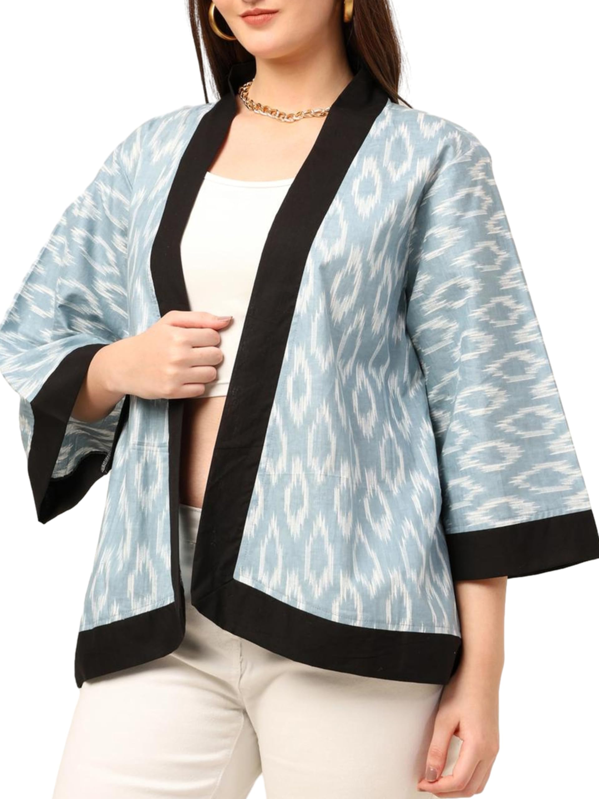 KE KANHA EXPORTS Women Shrug|Shrugs for Women Stylish|Cardigan |Boho Beach Cover Up|Border Print|Easily fits S-M-L|Bust 30-42 Inches|Length 28 Inches