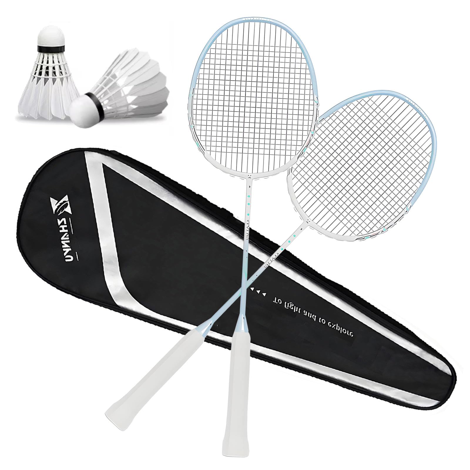 Set di racchette da badminton per cortili, professionali, 5U, leggere, in carbonio, offensive, durevoli, con impugnatura antiscivolo G5, incluse 2 racchette, 2 volani, 1 borsa