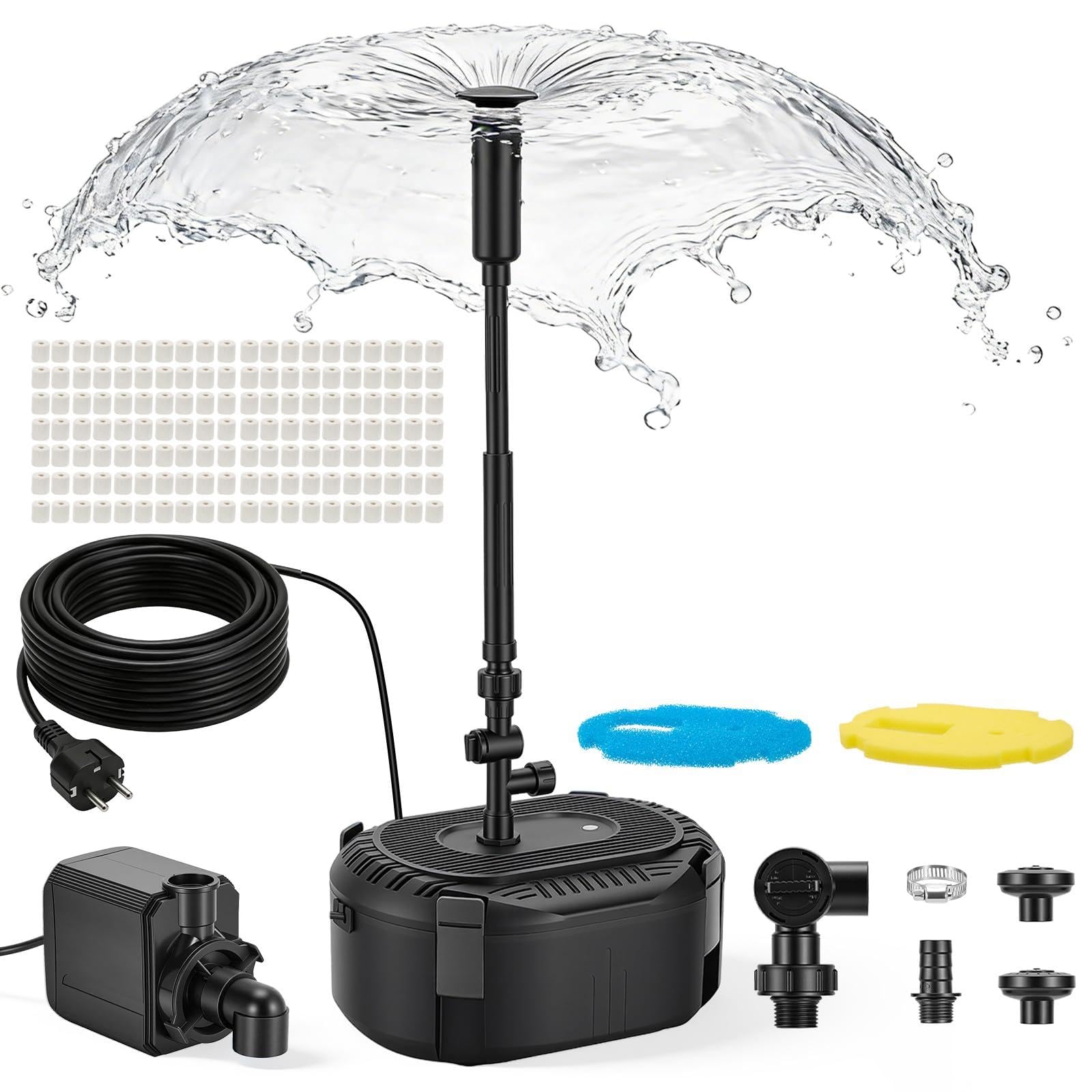 Pompe de bassin avec filtre et fontaine, 40 W 3000 l/h filtre de bassin avec pompe, mini bassin avec câble d'alimentation de 3 m pour bassin extérieur, jeu d'eau pompe de Fontaines