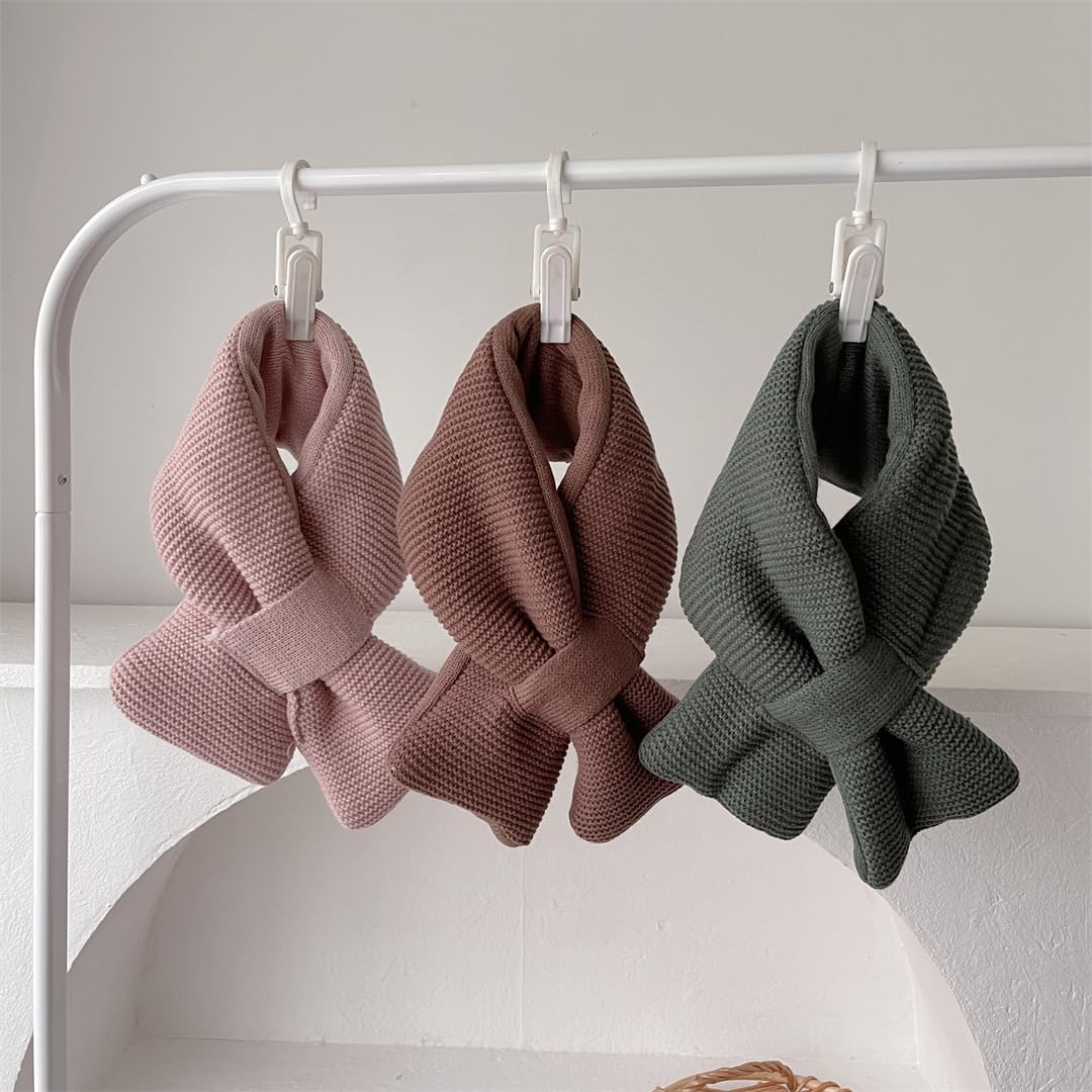 Écharpe Tricotée Croisée Enfant Hiver – Cache-Cou Chaud Bébé Garçon Fille 2-8 Ans, Bleu/Beige/Rose