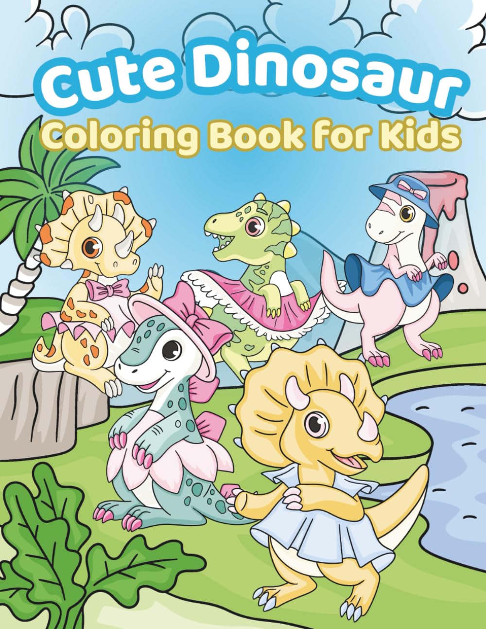 Cute Dinosaur Coloring Book for Kids: Fun and Friendly Dino Characters in Playful Scenes to Color for Creativity and Relaxation