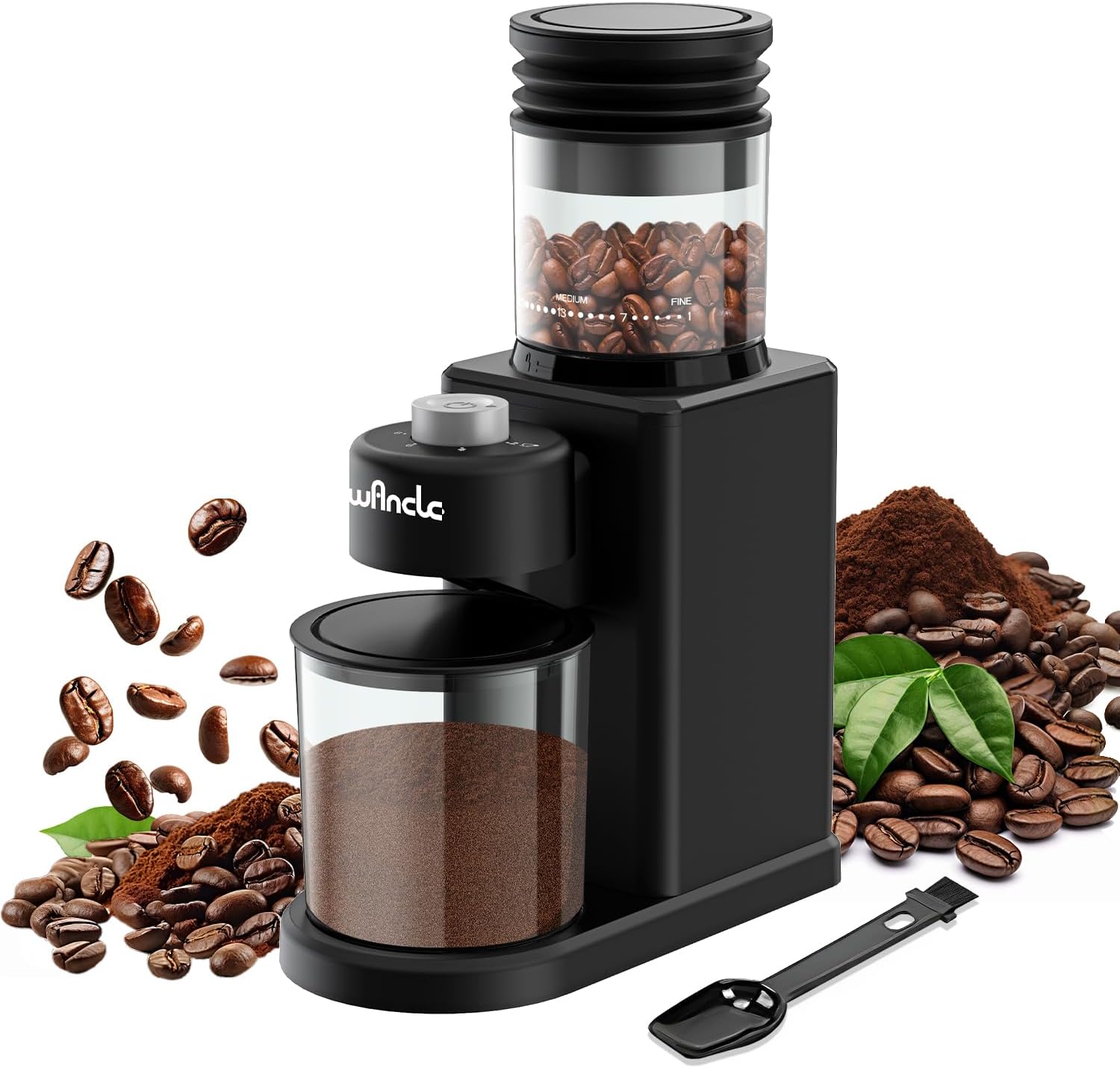 Wancle Conical Burr Coffee Grinder Electric – 200W Compact Automatic Coffee Bean Grinder with 25 Setting Adjustable, Low Noise Espresso Coffee Grinder,One-Touch Operation with Self-Cleaning Blower