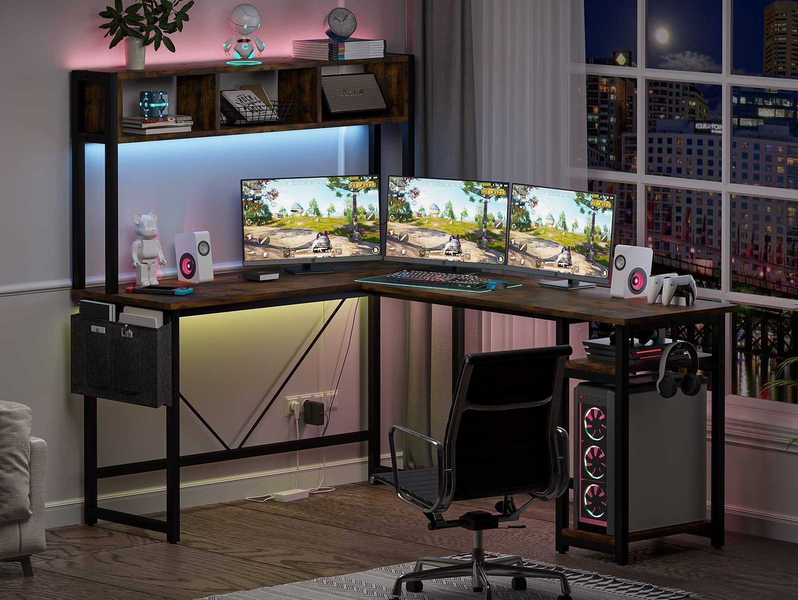 Sedeta L Shaped Desk with Hutch and Storage Bag, 94.48 Inches Two