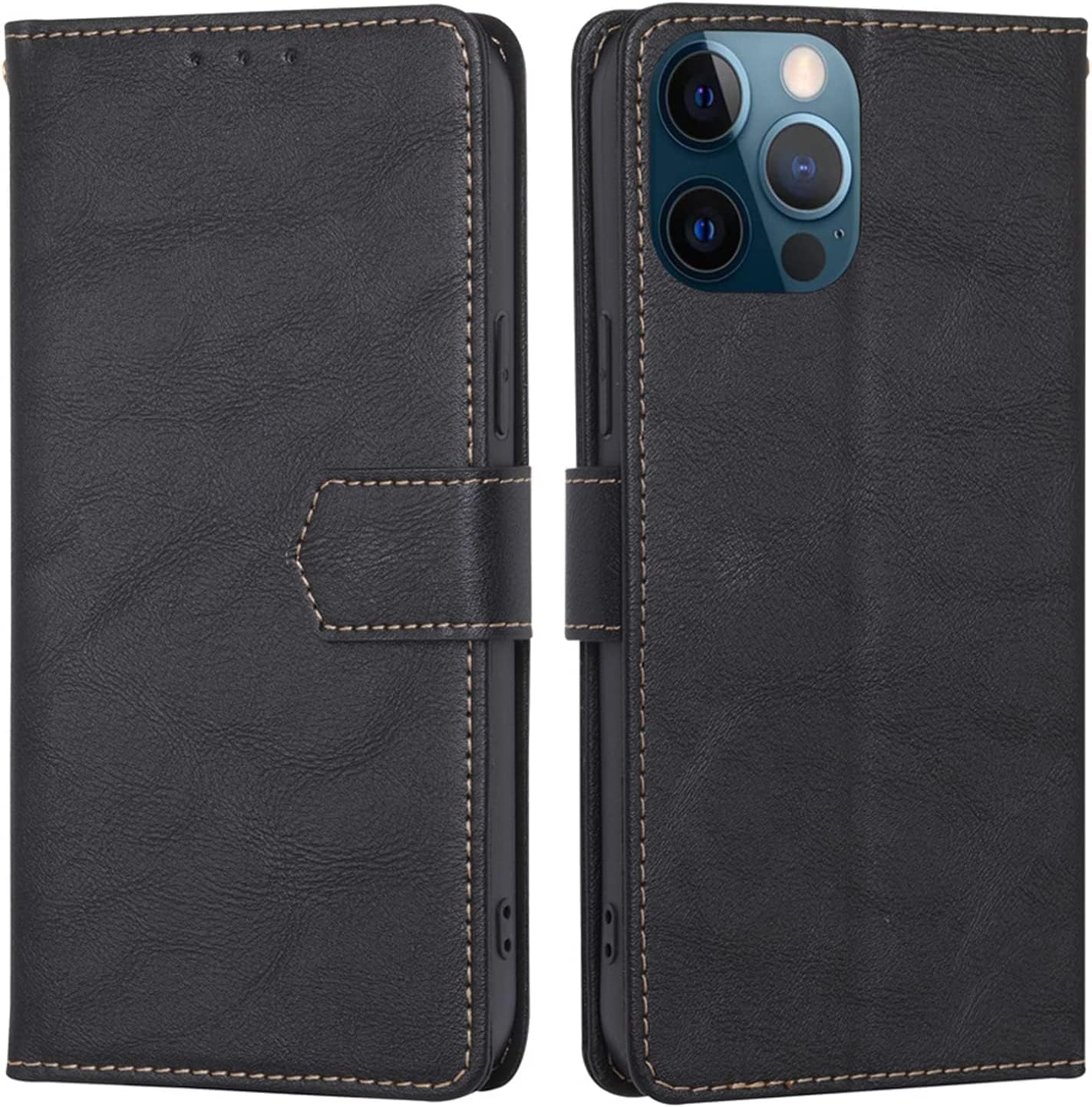 Flip Case for iPhone 13, Premium Leather Wallet Case with Card Holder Kickstand Magnetic Shockproof Protective Phone Cover for iPhone 13 (Color : Preto)