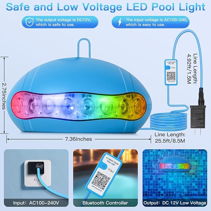 Luz para Piscina LED 18W RGB Sumergible IP68 Control APP miniatura 5