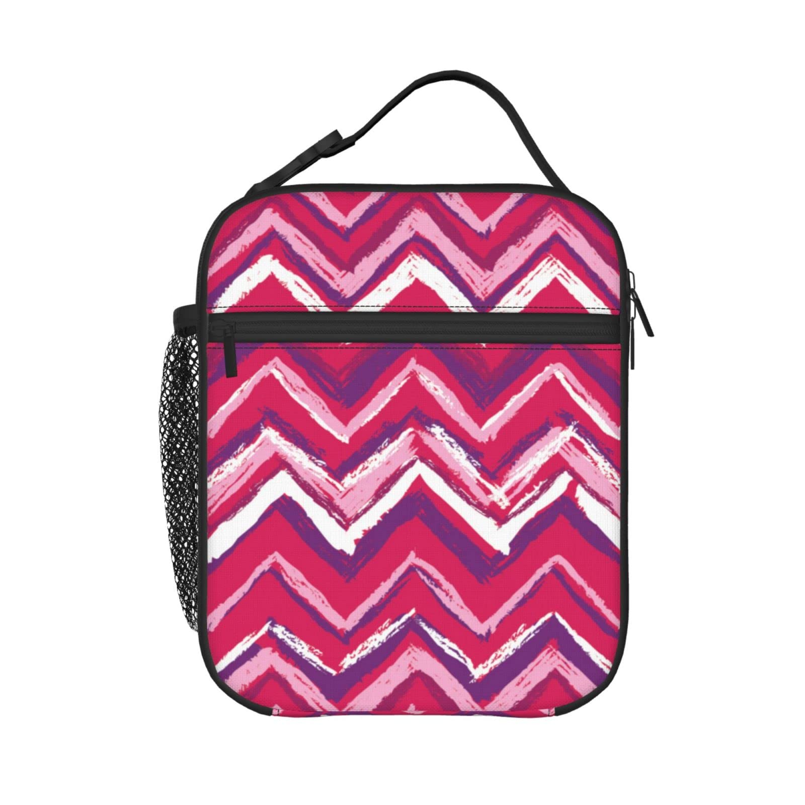 PrelerDIY Sketchy Chevron Zig Zag Lunch Box - Insulated Lunch Bags for Women/Men/Girls/Boys Detachable Handle Lunchbox Meal Tote Bag