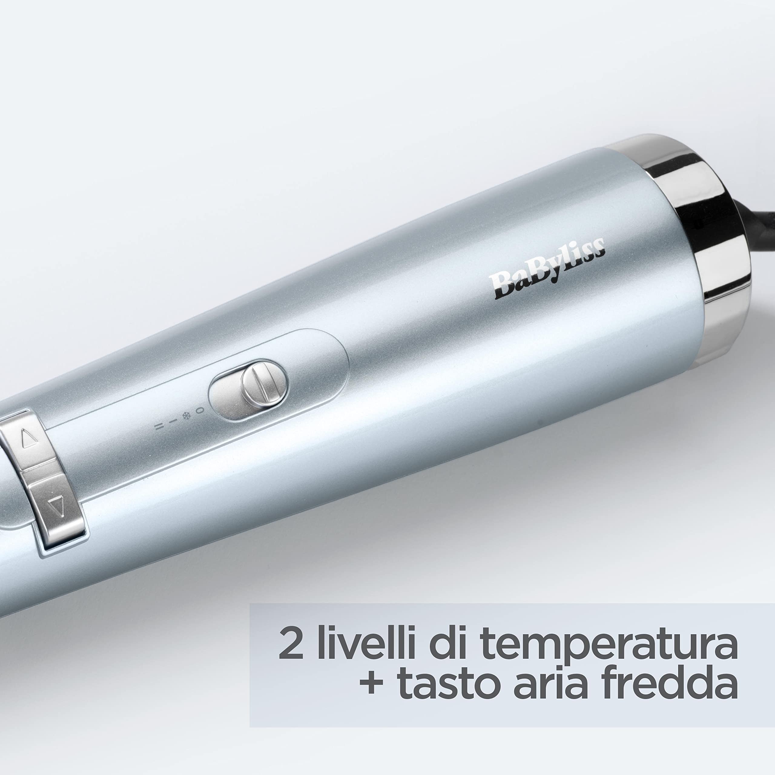 BaByliss Hydro Fusion Spazzola Rotante ad Aria Calda, Cilindro in Ceramica da 50 mm, Tecnologia Ionica Anti-Crespo, Styling Multidirezionale, 2 Temperature, Aria Fredda, AS773E