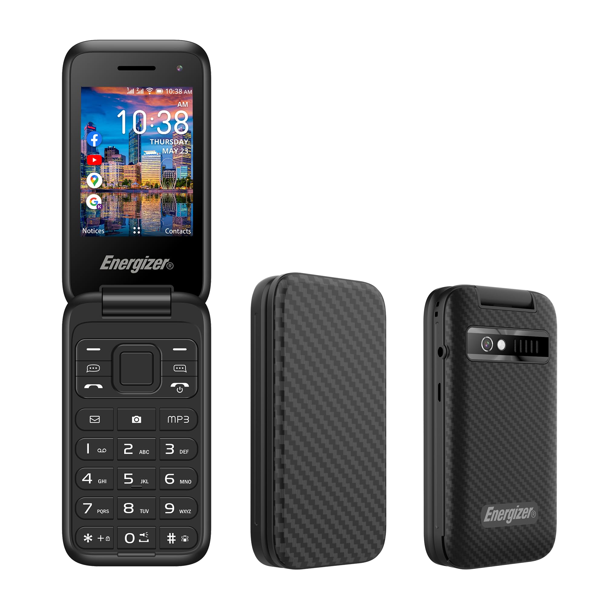 Energizer Telefon z klapką 4G E282SC+ - Dual SIM, akumulator 1400 mAh - aparat 2 MP, ekran 2,8", Wi-FI, GPS - KaiOS - odblokowane wszystkie operatory - czarny - 3 lata