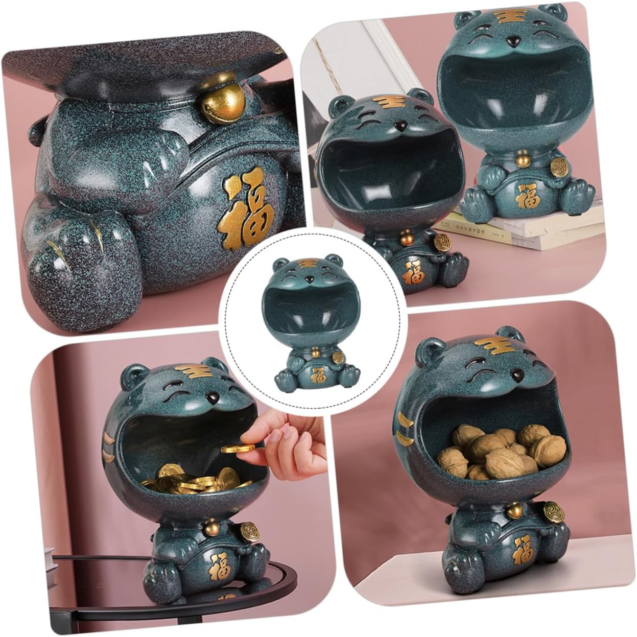 Homoyoyo Tiger Shape Key Storage Ornament Blue, Lovely Desktop Home Adornment Container, Modern Entryway Sundry Organizer for Living Room and Wedding