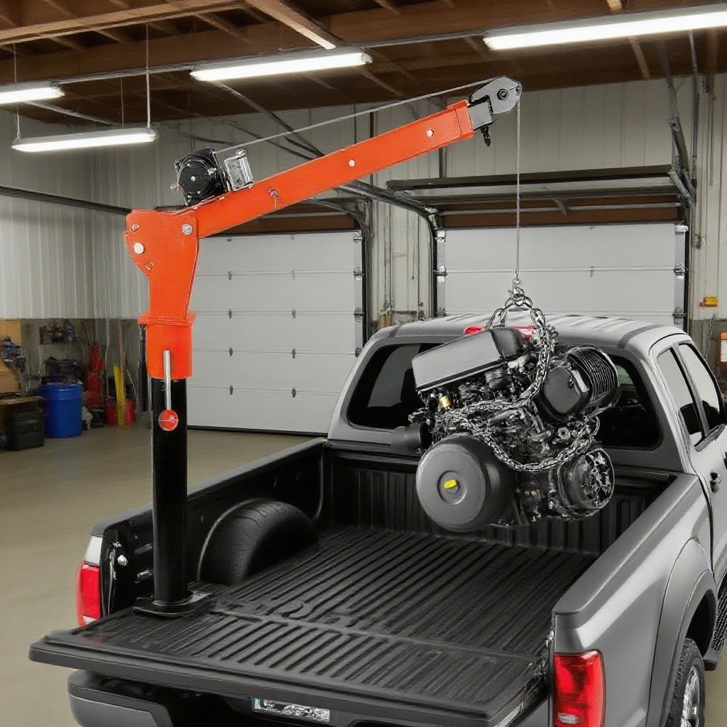 1100lbs Truck Crane & Foldable Truck Bed Winch, 12V 3500Lbs Electric Hoist, 360° Swivel Jib Crane for Construction Material Lifting