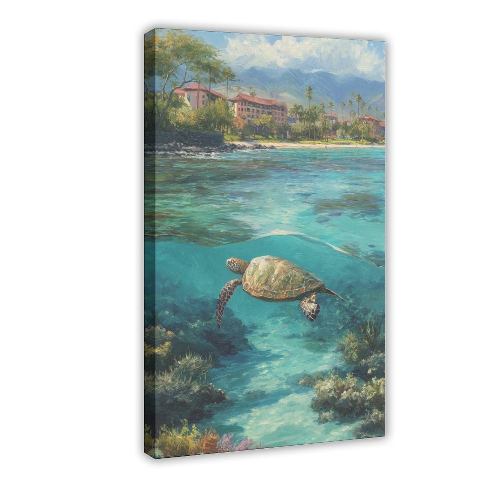QNVJQKDSI Sea Turtle Swimming in Coral Reef, Ocean Wildlife Art (5) Canvas Poster Wall Art Decor Print Picture Paintings for Living Room Bedroom Decoration 24" L X 36" W