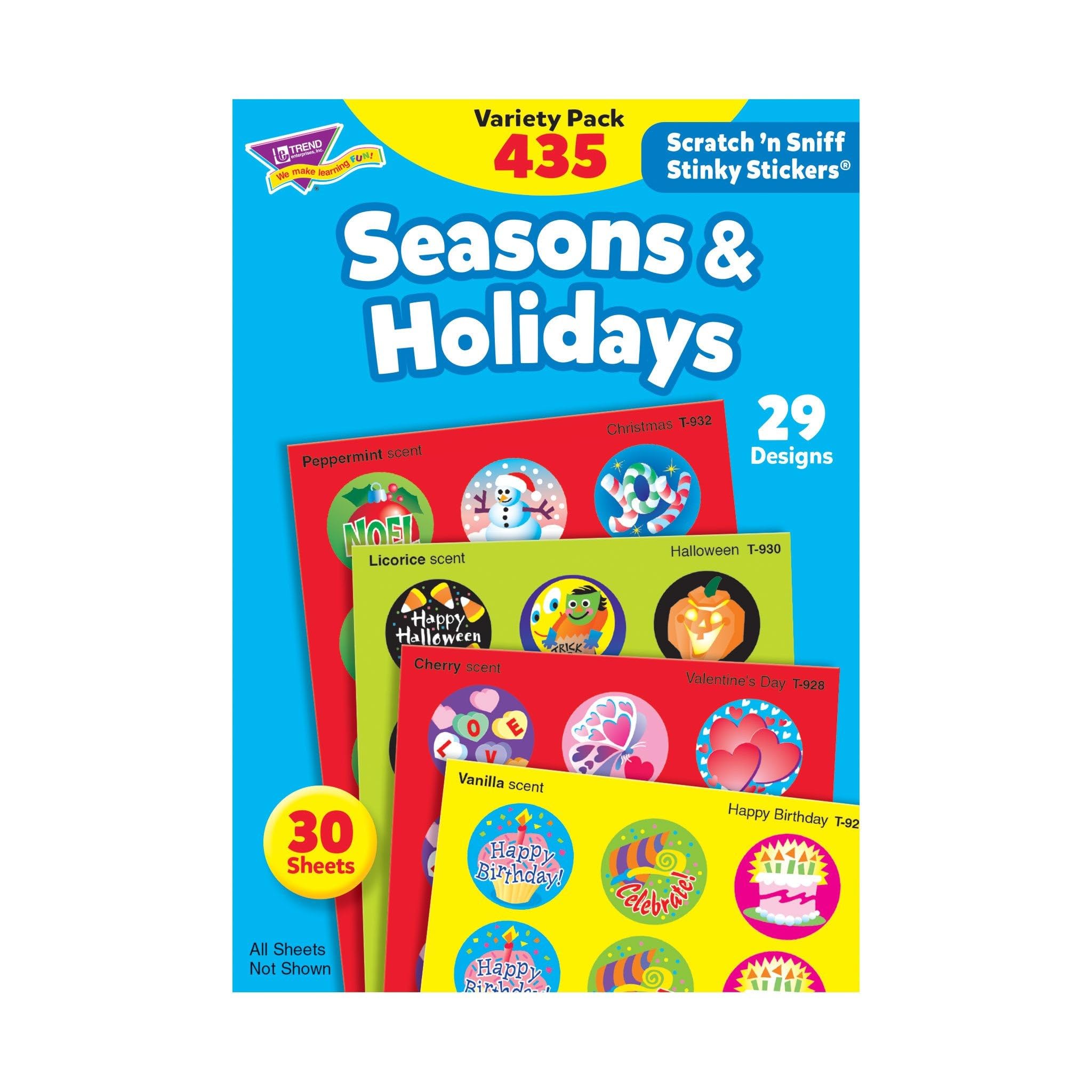 Trend Enterprises: Seasons & Holidays, Scented Scratch 'N Sniff Stinky Stickers, Fun for Rewards, Incentives, Crafts and as Collectibles, 29 Different Designs, 30 Sheets Included, for Ages 3 and Up