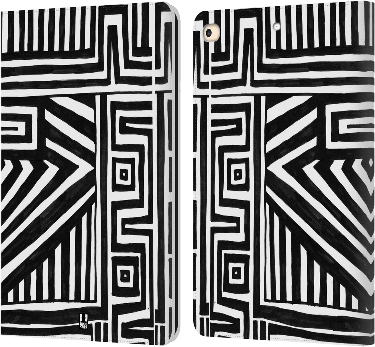 Head Case Designs Vertical Mix Black and White Doodle Patterns Leather Wallet Case Compatible with Apple iPad 9.7 2017 / iPad 9.7 2018