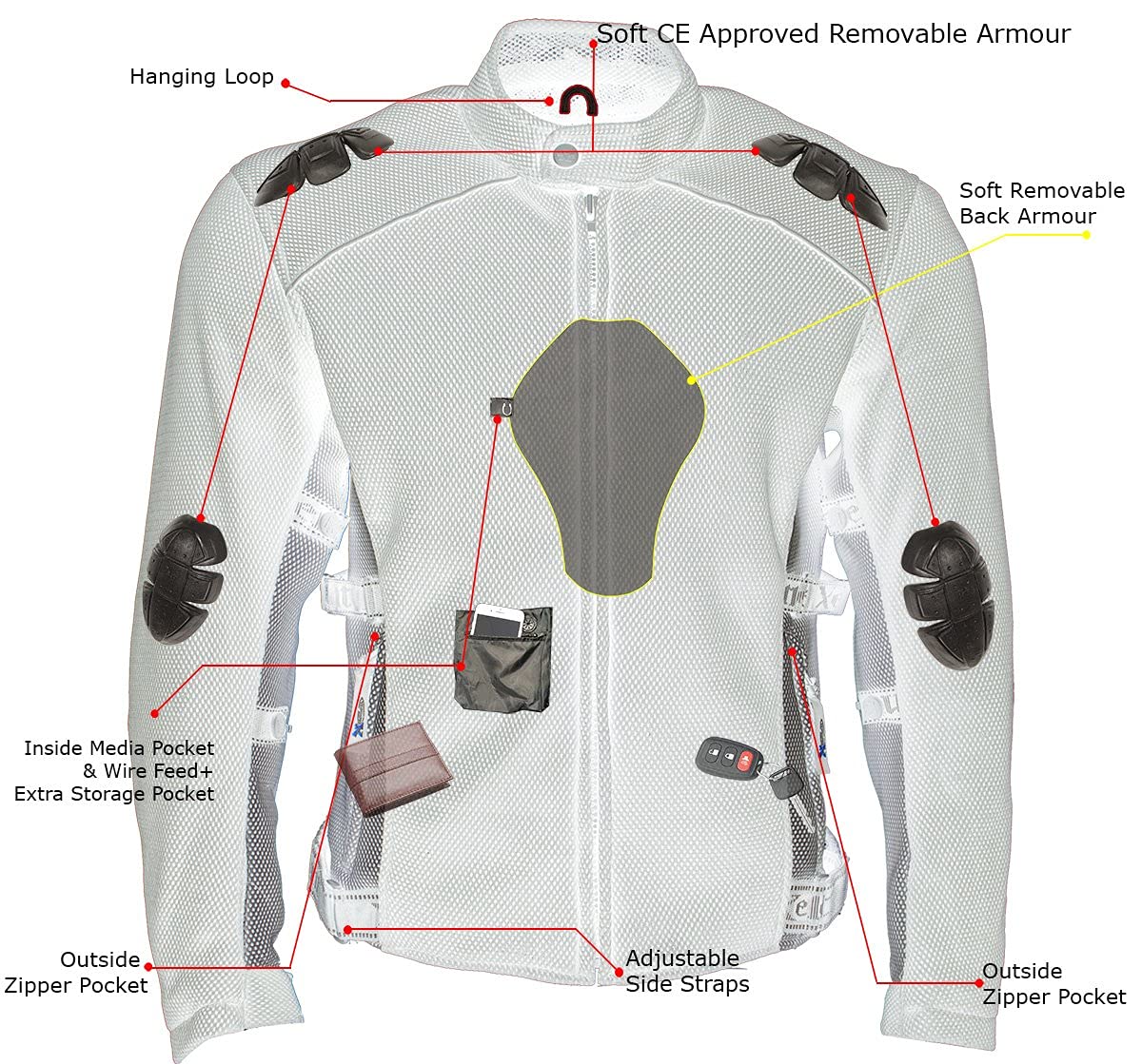 Xelement CF505 Black Advanced Tri-Tex Mesh Motorcycle Sports Jacket For Men with X Armor — view 6