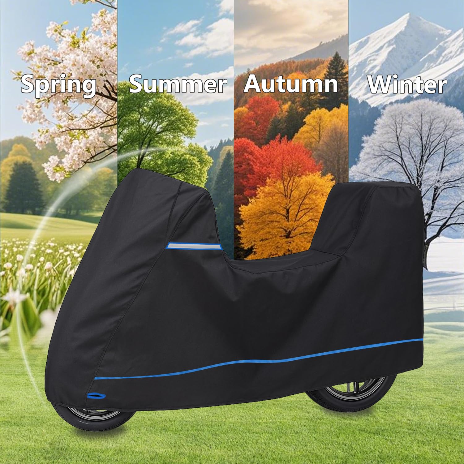 Funda para Harley （con Baúl）, Funda Moto para Honda, Cubre Moto para BMW, con Correas Antiviento y Cintas Reflectantes, Adecuada para Modelos de Suzuki, Kawasaki,Ducati,Triumph, etc.,240×100×145cm.