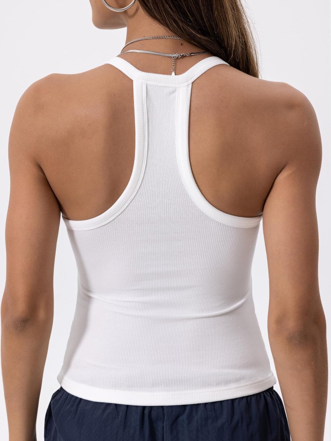 Danysu V Neck Cotton Tank Tops with Built-in Shelf Bra Sleeveless Racerback Fitted Basic Cami Shirts - Image 6