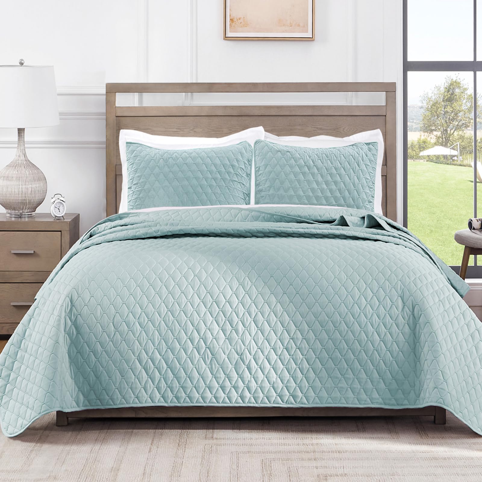 Exclusivo Mezcla Ultrasonic 2 Piece Twin Size Quilt Set with Pillow Sham, Lightweight Bedspread/ Coverlet/ Bed Cover - (Aqua Blue, 68"x 88")