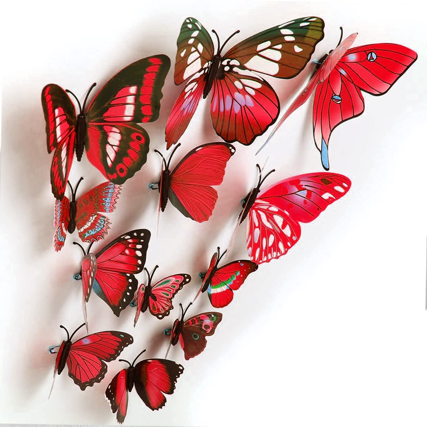 Xtore 12pcs 3D Home Decor Butterfly | 3D Plastic Build Ferrari Red | Beautiful Decor Item | Comes with Sticking pad (Set of 12)