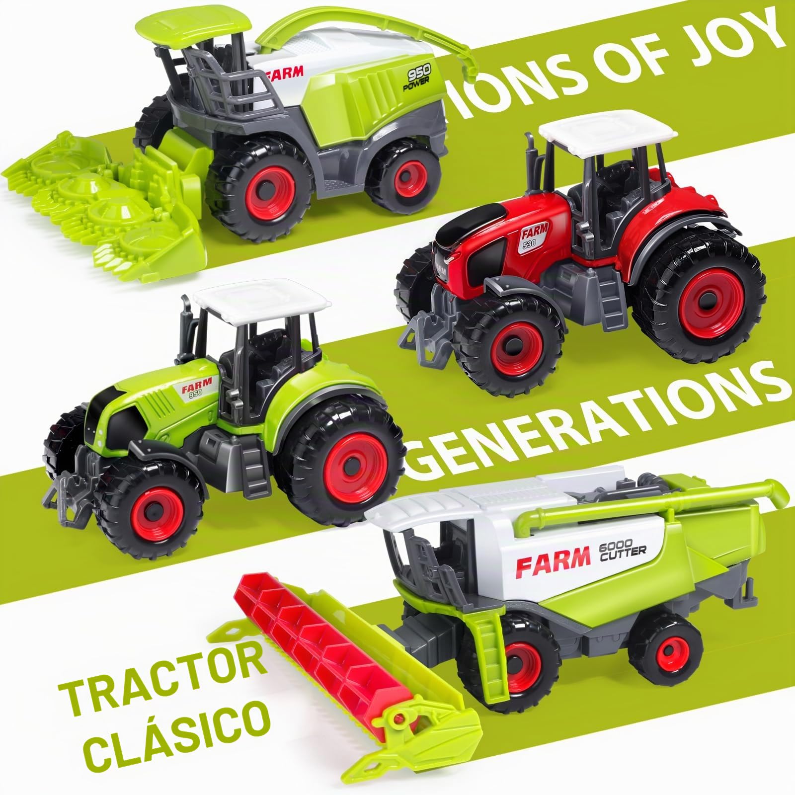 Oriate Juego de tractor de granja de 34 piezas, juego de vehículos fundidos a presión, tamaño grande de 4.8 pulgadas, juguete de tractores para niños, regalo de cumpleaños para niños, alfombra de