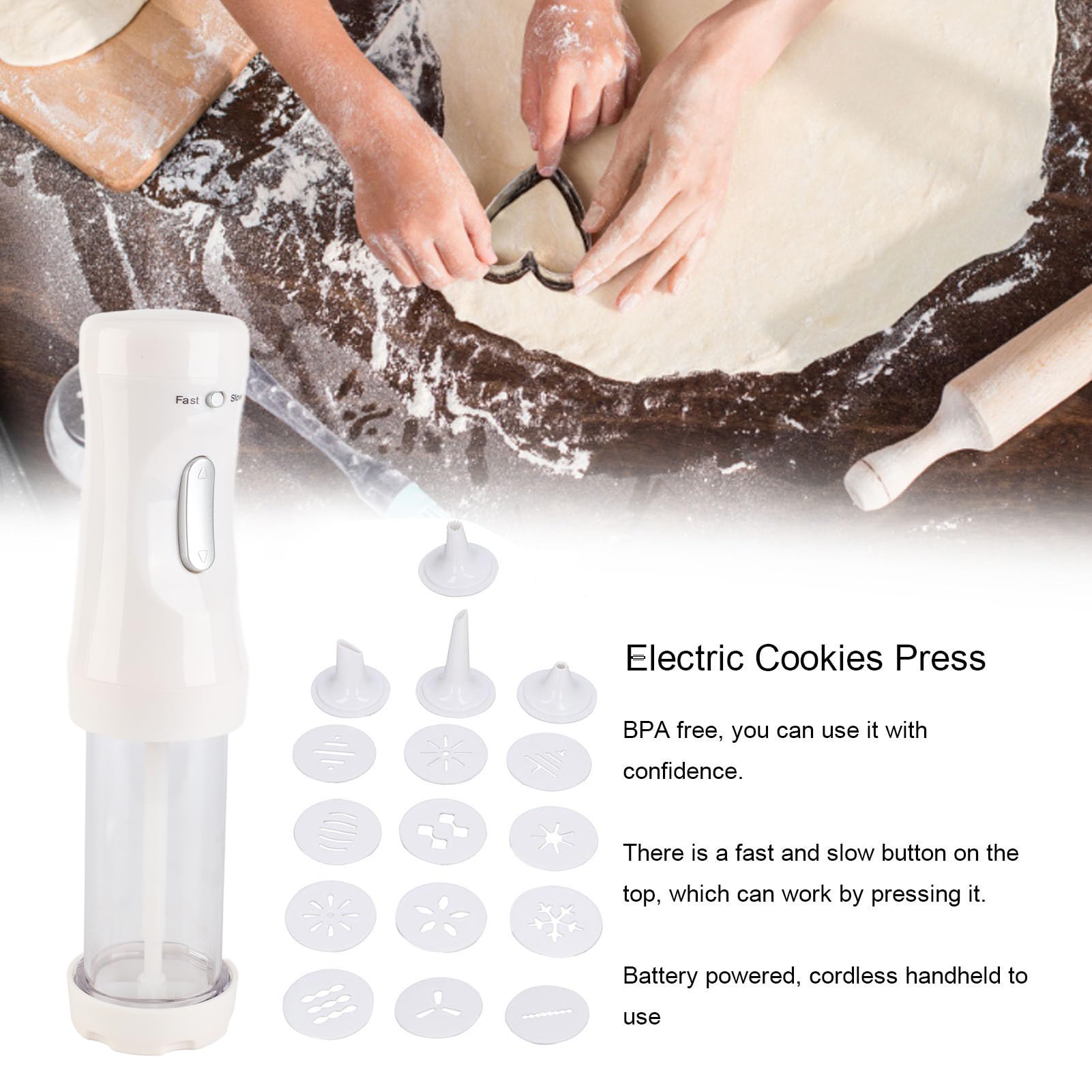 Cookie Press for Baking, Electric Cookie Press Cookie Press Set for Baking with 12 Discs and 4 Icing Tip for DIY Cookies Decoratin