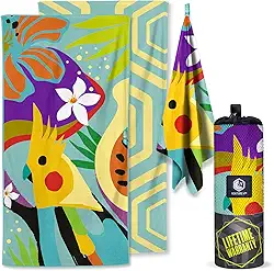 VENTURE 4TH Toalha de praia de microfibra: secagem rápida, compacta, livre de areia, absorvente, à prova de areia e leve - perfeita para acampamento, praia e viagens de estrada (design de cacatua turquesa | 89 x 198 cm)