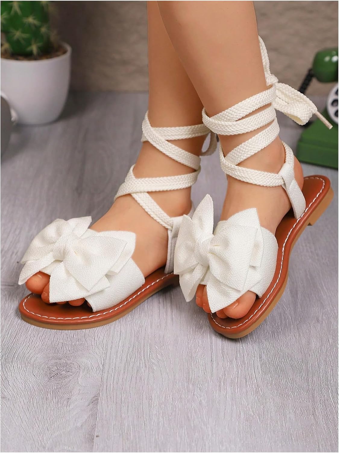 GORGLITTER Girl's Bow Sandals Cute Beach Lace Up Open Toe Gladiator Sandals Kids Summer Vacation Slides Shoes