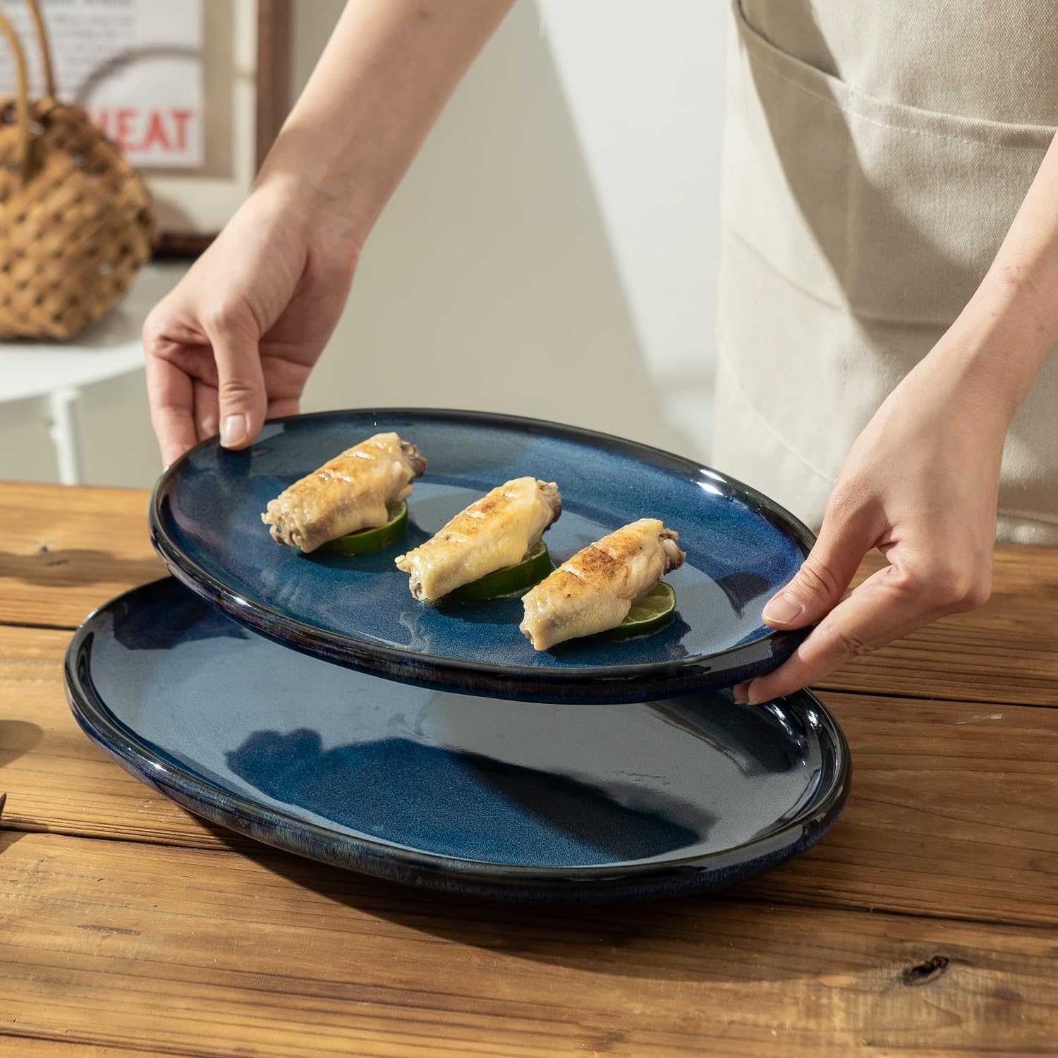 Ceramic Large Serving Platters- Set of 3 Oval Platters for Entertaining. Modern Kitchen Dishes for Dinner, Fruit, Salad, Turkey, etc. Oven, Dishwasher Safe, 15.75" / 13.75" /12",Royal Blue - Image 2