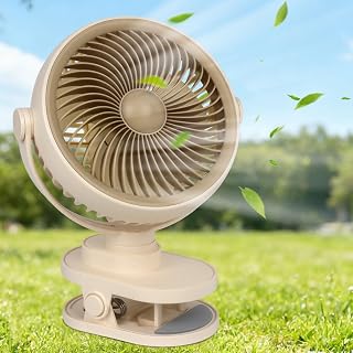 Mini Ventilator Akku mit Licht, USB Tischventilator Leise, Klein Clip Ventilator, 5 Geschwindigkeiten & 360° Drehung, Tragbarer Camping Ventilators für Camping, Büro, Kinderwagen